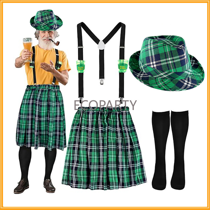 Sock Garter Men - St. Patricks Day-kostuumset Groene geruite skit
