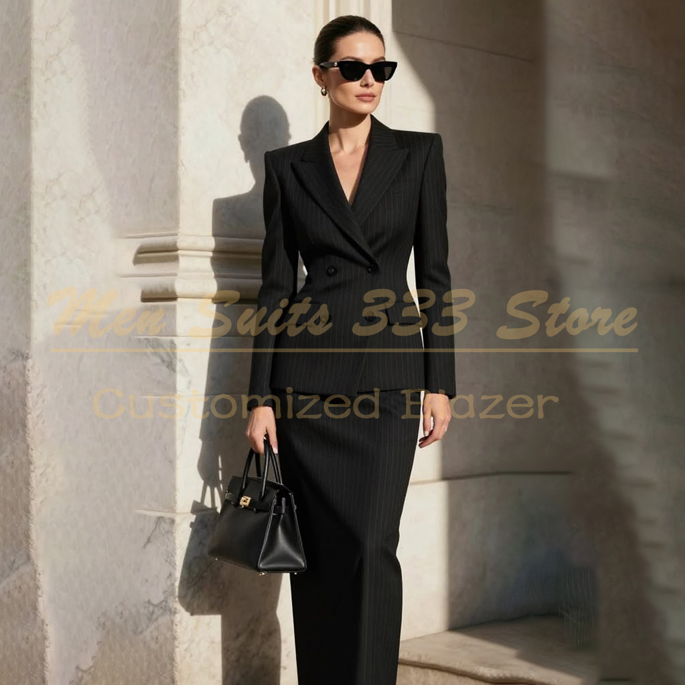 Zwarte gestreepte damespakken  - Men Formal Wear All Black recensie en prijs